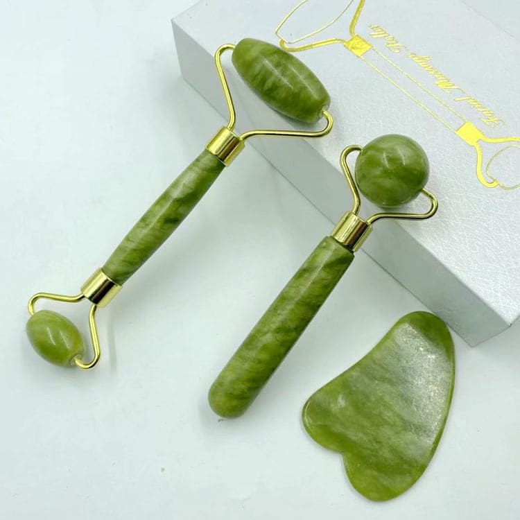 Rolo Pedra de Jade Placa Gua Sha Massagem Facial Anti Rugas Lançamento Rolinho Jade Original ou Kit