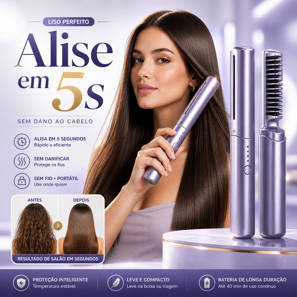 Mini Pente Portátil Escova De Alisamento Capilar Alisador De Cabelo Aquecido Recarregável - Rápido
